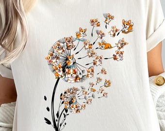Dandelion Corgi Comfort Colors T-shirt, Dog Lover Gift