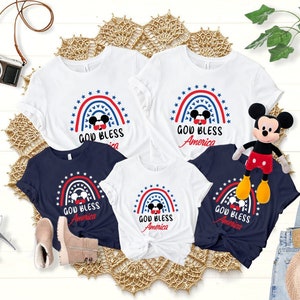 Chemise God Bless America, chemises du 4 juillet, chemises du jour de l'indépendance, chemises d'Amérique, chemise du 4 juillet, chemise Disney, chemises assorties Disney