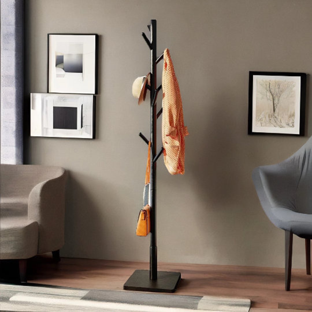 Black Wooden Coat Stand Rack Freestanding Hat Rack Tree Shape Etsy UK