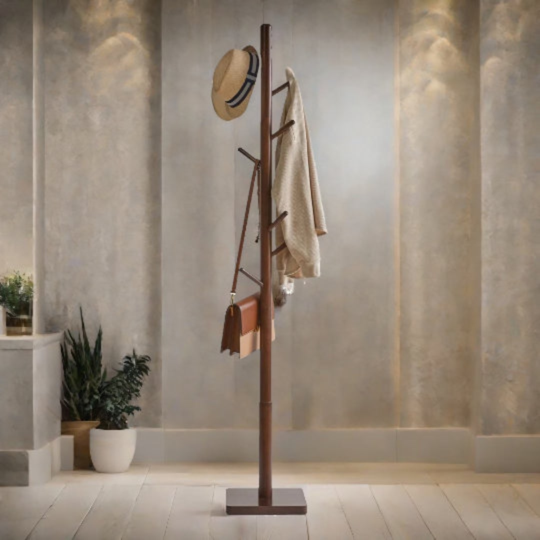Walnut Brown Wooden Coat Stand Freestanding Hat Rack Tree Etsy UK