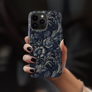 Gothic Floral Black Phone Case Paisley iPhone 15 Pro Max  13 12 Samsung 24 23 22 21 20 Phone Protector Halloween Floral Google Pixel Case