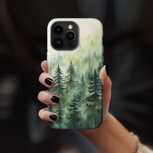 Foggy Forest Scene Phone Case iPhone 15 14 Pro Max  13 12 11 Samsung 23 22 21 20 Boho Mountains Phone Protector Nature Lover Google Pixel