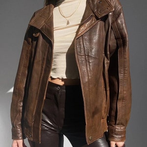 Women 80s Vintage Brown Oversized Jacket, Leather Jacket, Supple Leather Jacket, Classic Leather Jacket, Premium jacket image 7