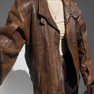 Women 80s Vintage Brown Oversized Jacket, Leather Jacket, Supple Leather Jacket, Classic Leather Jacket, Premium jacket image 3
