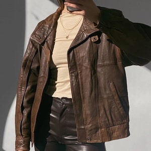 Women 80s Vintage Brown Oversized Jacket, Leather Jacket, Supple Leather Jacket, Classic Leather Jacket, Premium jacket image 6