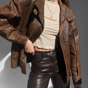 Women 80s Vintage Brown Oversized Jacket, Leather Jacket, Supple Leather Jacket, Classic Leather Jacket, Premium jacket image 2