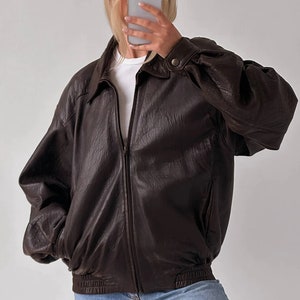 90s Leather Jacket, Retro Brown Leather Jacket, Vintage Leather 