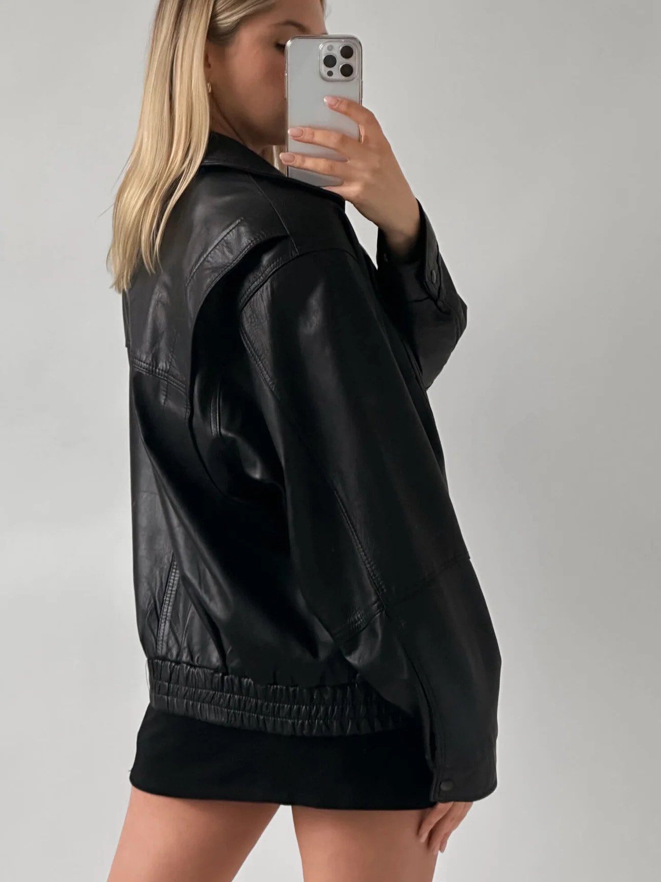 Vintage Oversized Classic Leather Bomber Jacket, Natural Soft Supple Lambskin Leather, Women