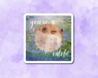 Pufferfish Sticker, Funny Ocean Animal Decal, Waterproof Laptop Decor