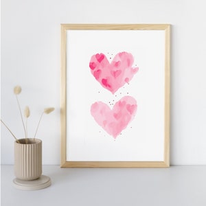 Heart Print, Valentines Day Printable Art, Pink Heart Watercolour Painting, Nursery Print, Love wall art, Girls Room Wall Decor, diy decor