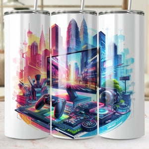 Video Gaming Tumbler 9, Gamer 20 oz Skinny Tumbler Sublimation Design Digitaler Download PNG, NUR DIGITAL, Videospiel-Player Tumbler Wrap