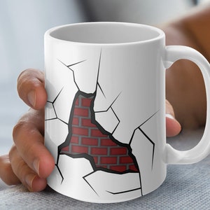 3D Cracked Wall Mug Wrap, 11oz And 15oz Mug Template, Mug Sublimation Design, Mug Wrap Template, Instant Digital Download PNG