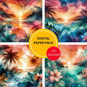 20+ Digital Background Alcohol Ink Tropical Hawaiian Sunset Digital Paper Pack | Hawaiian print | Commercial Use