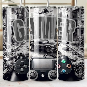 Video Gaming Tumbler 3, Gamer 20 Unze Skinny Tumbler Sublimation Design Digitaler Download PNG, NUR DIGITAL, Videospiel-Player Tumbler Wrap