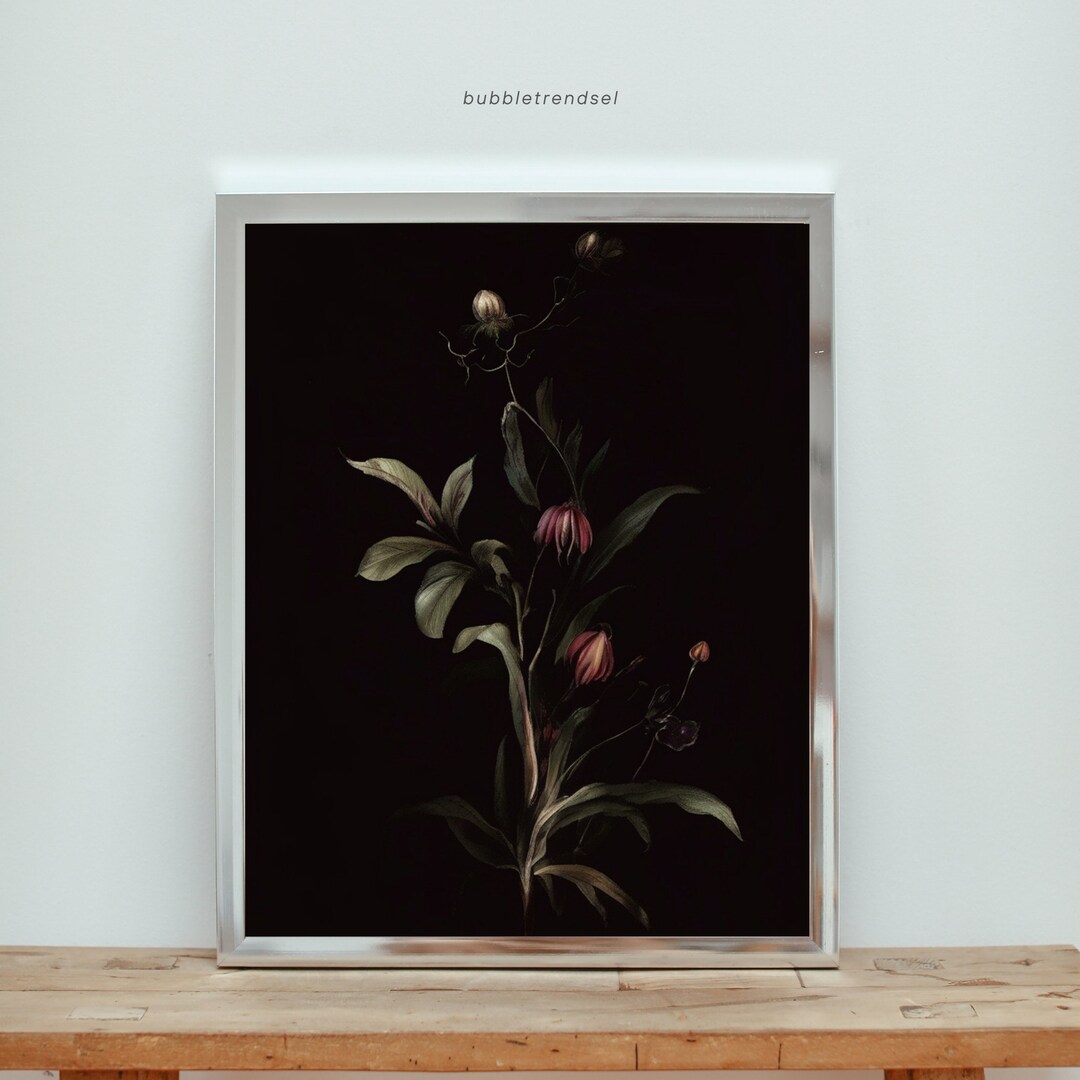 Dark Botanical Print | Moody Floral Printable Art | Digital Download ...