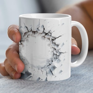 3D Cracked Wall Mug Wrap, 11oz And 15oz Mug Template, Mug Sublimation Design, Mug Wrap Template, Instant Digital Download PNG