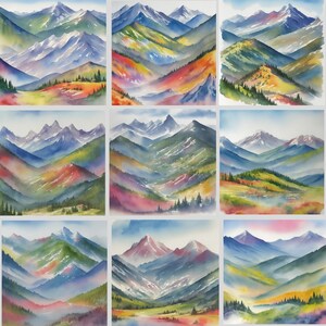 Watercolor Mountain Landscape Clipart, 25+ png, digital graphics, Mountain range, for commercial use instant download commercial use