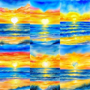 Heart Beach frame Clipart Bundle - 11 PNG, ocean beach sunset frame summer clipart for Invitations, gift card and more, Commercial Use.
