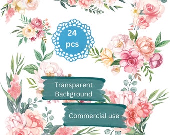 Pink Rose Border Clipart PNG Watercolor Pink Rose Border,Bundle of  24 Transparent Background Digital Download PNG Graphics - Commercial Use