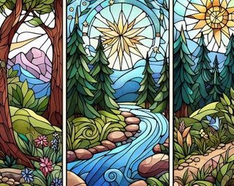 20+ gebrandschilderd glas levensboom clipart, aquarel levensboom illustratie, DIY glas-in-lood raam clipart, fantasie natuur sublimatie
