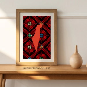 Imprimible pared arte patrones palestinos Tatreez bordado mapa libre Palestina obra de arte descargable cartel minimalista neutral musulmán decoración del hogar