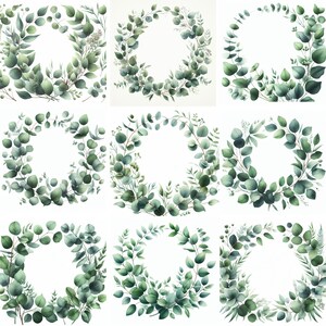 botanical wedding clipart, foliage, green leaves png, printable cards, digital border,Watercolor eucalyptus border, greenery frame clipart,