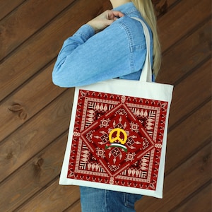 Traditionelle palästinensische Tatreez Einkaufstasche digitale Kunst | Sofortdownload | Schwarz mit Folk Design und Frieden 1 Flagge Palästina, Karte, Pdf svg png