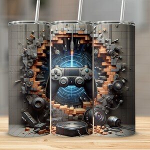 Videospielbecher 17, Controller Gamer 20 Unzen Skinny Tumbler Sublimation Design Digitaler Download PNG, NUR DIGITAL, Videospiel-Player