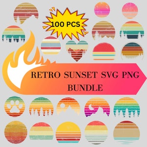 Retro Sunset SVG Bundle of 100, 80s Sunset SVG, Instant Download Retro Svg, Retro Sunset Clipart, Sunset Retro SVG, retro sunset png