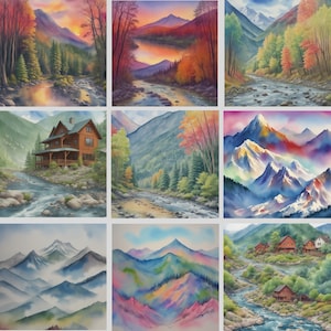 Watercolor Mountain Landscape Clipart, digital graphics, Mountain range, for commercial use instant download commercial use