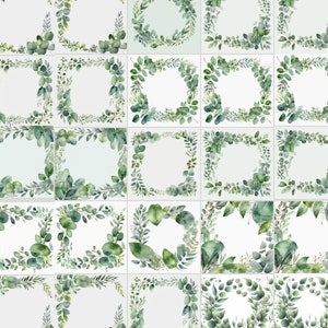 botanical wedding clipart 2,foliage, green leaves png, printable cards, digital border,Watercolor eucalyptus border, greenery frame clipart,