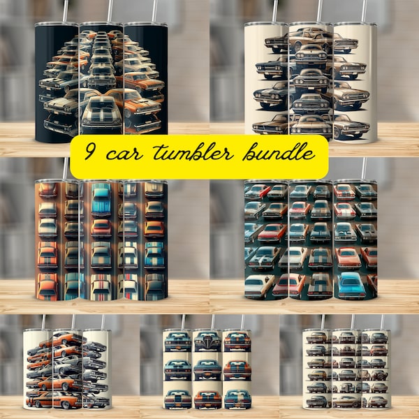 bundle 9 Vintage Car Tumbler, Straight Tumbler Wrap,Muscle Car Tumbler Wrap, Classic Car Tumbler, Car Lover Tumbler