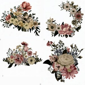 Birth Month Flowers Clipart, Antique Floral PNG bundle, DIY Birth Month Flower Print Creator Kit, Flower Graphic, Botanical Clipart