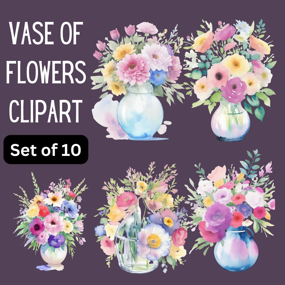 Watercolor Vase of Flowers Clipart - Floral Watercolor Clip Art in PNG ...