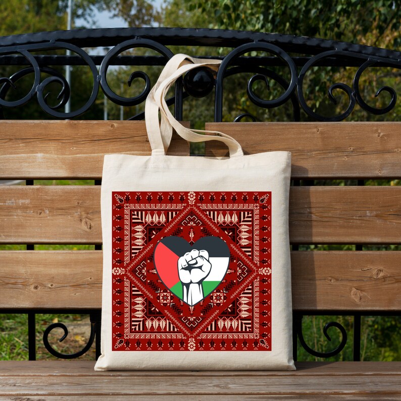 Traditional Palestinian Red Digital Printed Tote Bag with Rhombuses main image 1