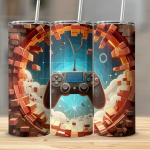 Videospielbecher 19, Controller Gamer 20 Unzen Skinny Tumbler Sublimation Design Digitaler Download PNG, NUR DIGITAL, Videospiel-Player