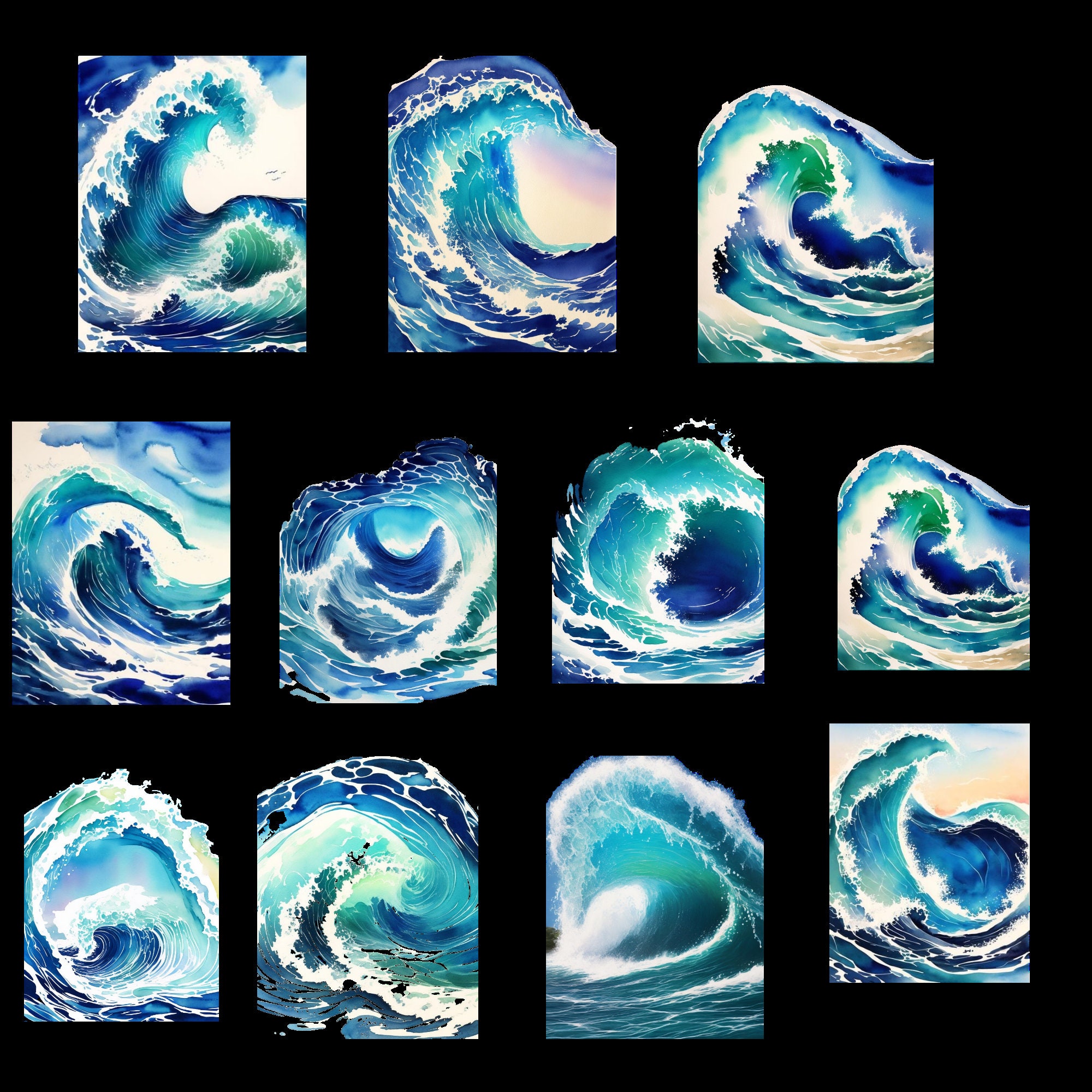 Watercolor Ocean Waves Clipart Nautical Watercolor Wave Clip Art in PNG ...