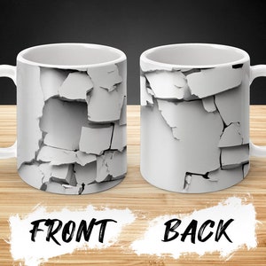 3D Cracked Wall Mug Wrap, 11oz And 15oz Mug Template, Mug Sublimation Design, Mug Wrap Template, Instant Digital Download PNG