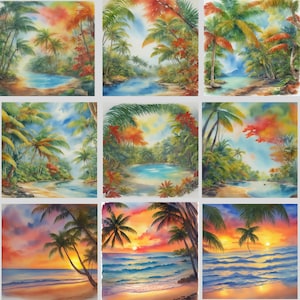 水彩画 水彩画 熱帯の秋の風景、日没、20 種類以上のデジタル ダウンロード PNG グラフィックのクリップアート バンドル - 商用利用