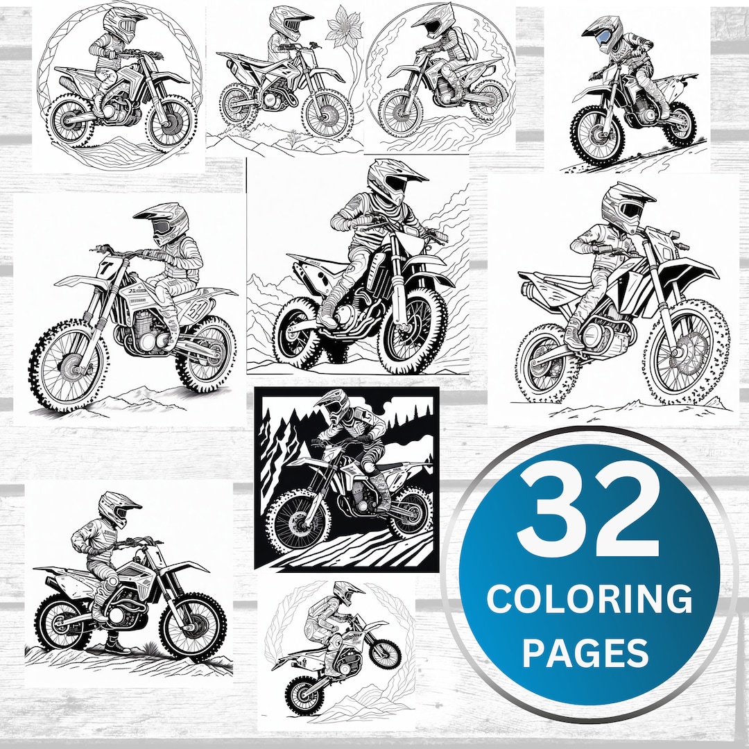Dirt Bike 32 Coloring Pages, Dirt Bike Printables, Digital Download - Etsy