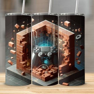 Videospielbecher 18, Controller Gamer 20 Unzen Skinny Tumbler Sublimation Design Digitaler Download PNG, NUR DIGITAL, Videospiel-Player
