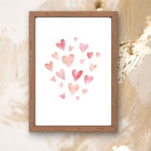 Heart Print, Valentines Day Printable Art, Pink Heart Watercolour Painting, Nursery Print, Love wall art, Girls Room Wall Decor, diy decor 2