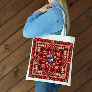 Traditionelle palästinensische Tatreez Einkaufstasche digitale Kunst | Sofortdownload | Schwarz mit Folk Design und Friedensfahne von Palästina, Karte, Pdf svg png