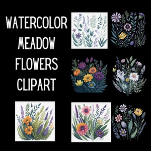 Watercolor Meadow Flowers Clipart - spring wildflower floral PNG format instant download for commercial use