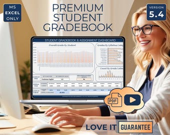 Premium Teacher Gradebook Spreadsheet Excel, Student Grade & Assignment Tracker, Classroom Planner, Assignment Calendar, Error-Proof Grading