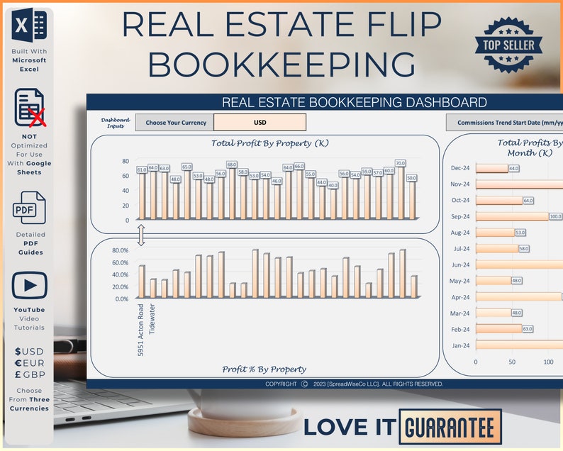 Real Estate Flip Bookkeeping Spreadsheet Excel, House Flipping, Budget