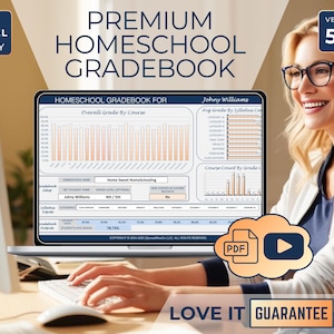 Premium Homeschool Gradebook Spreadsheet Excel, Student Grade Tracker, Homeschool Planner, Assignment Tracker & Calendar, GPA and Transcript