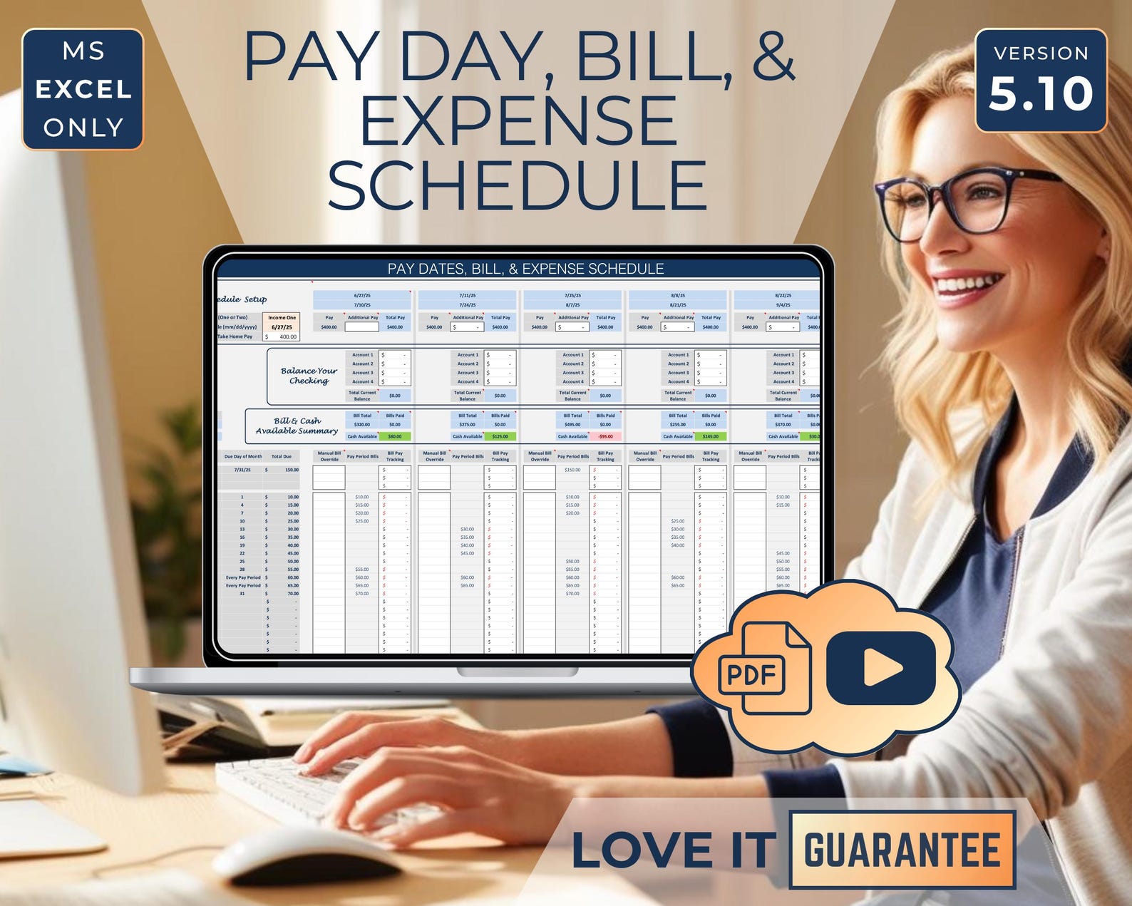 Premium Bill &amp; Expense Tracker Spreadsheet Excel, Weekly Budget, Bi ...