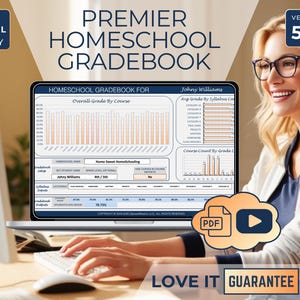 Premium Homeschool Grade Tracker Spreadsheet Excel, Assignment Tracking & Calendar, Homeschool Planner, College Transcript, Progress reports