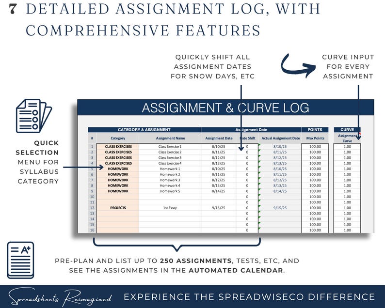 Premium Teacher Gradebook Spreadsheet Excel, Student Grade & Assignment Tracker, Classroom Planner, Assignment Calendar, Error-Proof Grading afbeelding 9